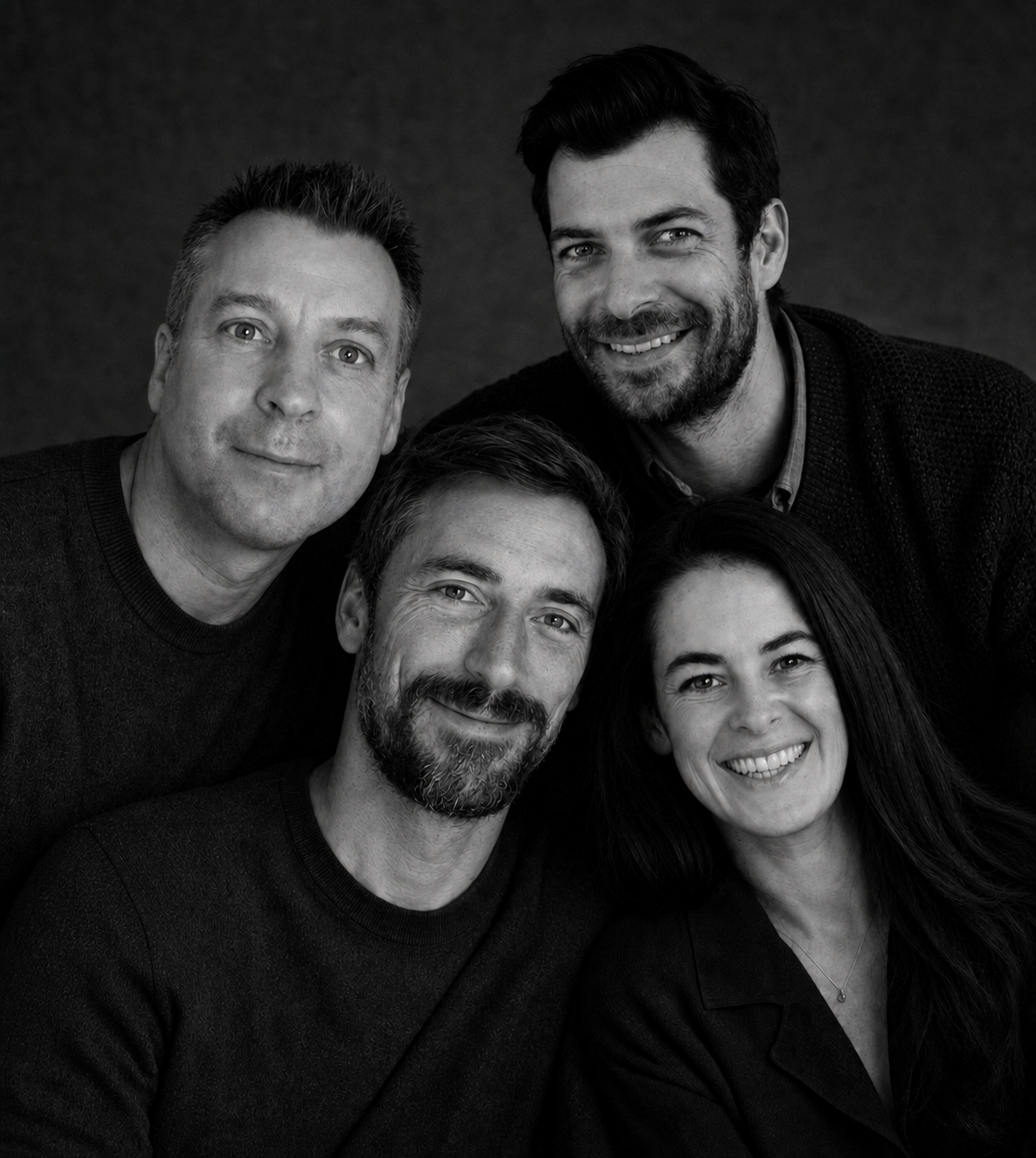 L'équipe des fondateurs de Trankilo, en noir et blanc